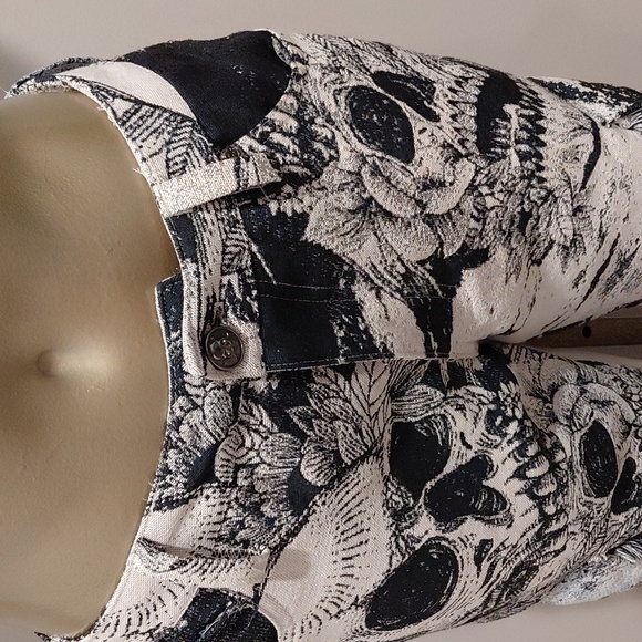 Rebel Vengeance Deep Navy Blue & Light Gray Skull Print Cargo Unisex Pants - Picture 2 of 9